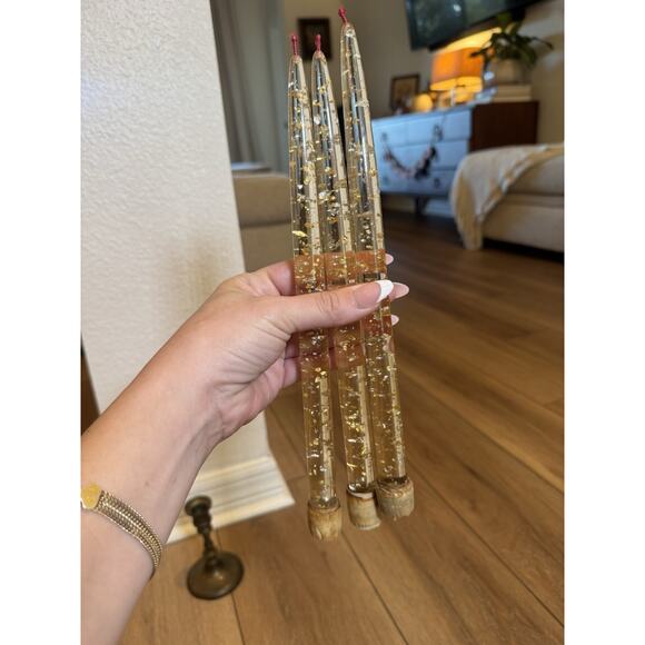 Vintage (5) Lucite 12” MCM Lucite Display Candles Clear With Gold Flecks 1960s - Picture 4 of 16